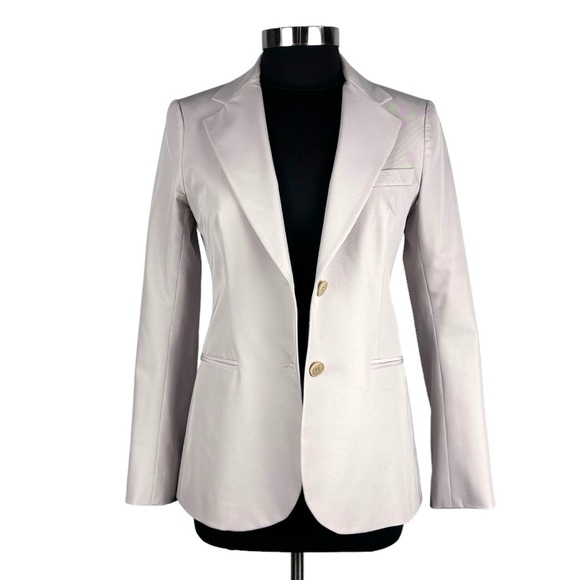 THEORY BEIGE NOTCHED COLLAR DOUBLE BUTTON DOWN STRETCH BLAZER JACKET - Picture 3 of 15